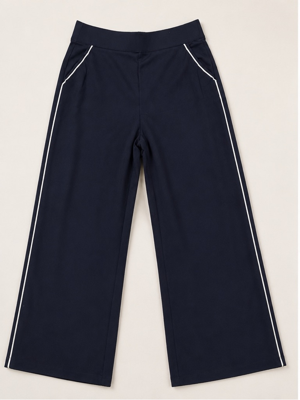 Max Studio Navy Wide-Leg Pants with White Side Piping